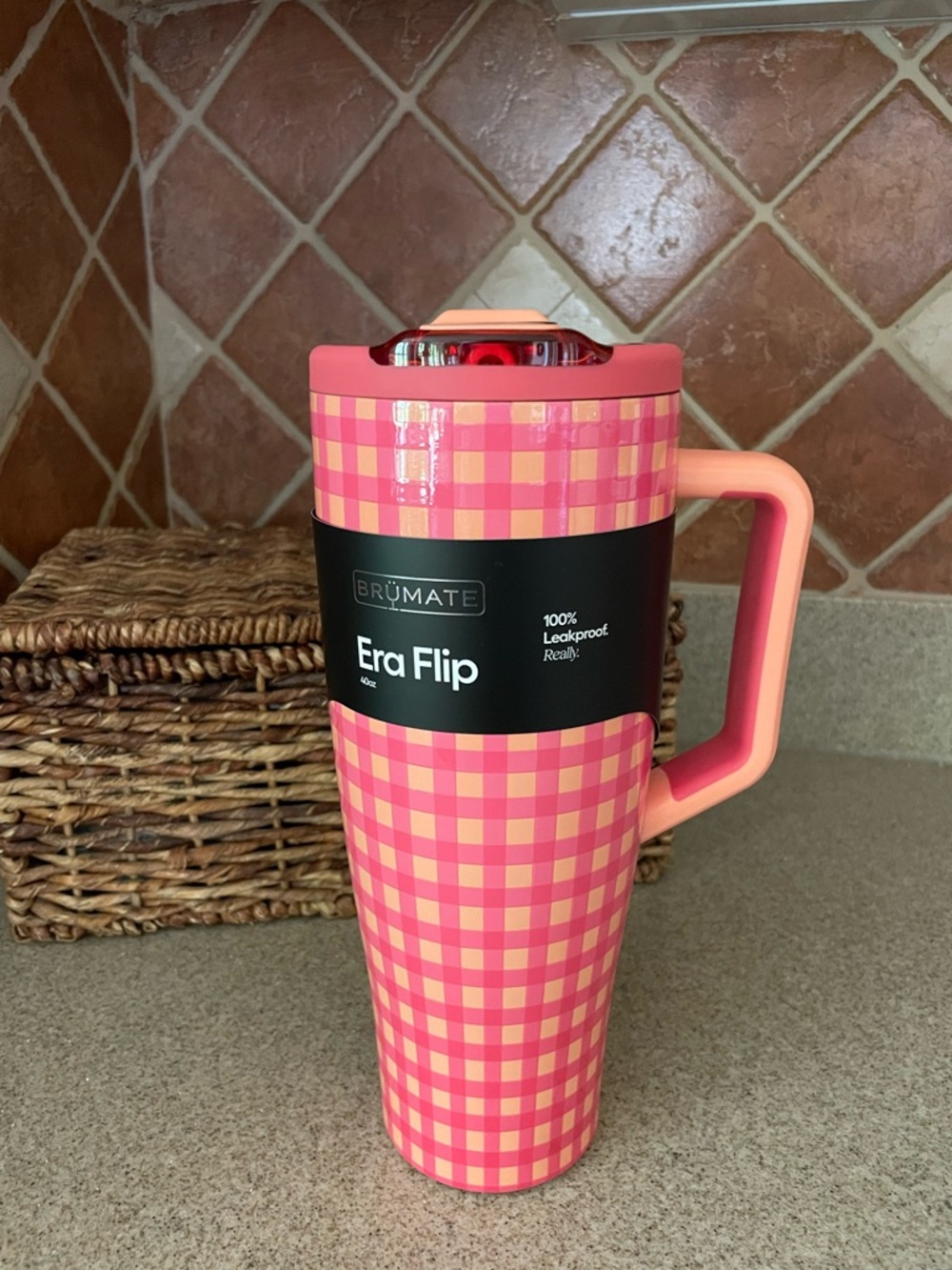 BruMate x Madi Nelson Peach Gingham 40oz Era Flip BNWT